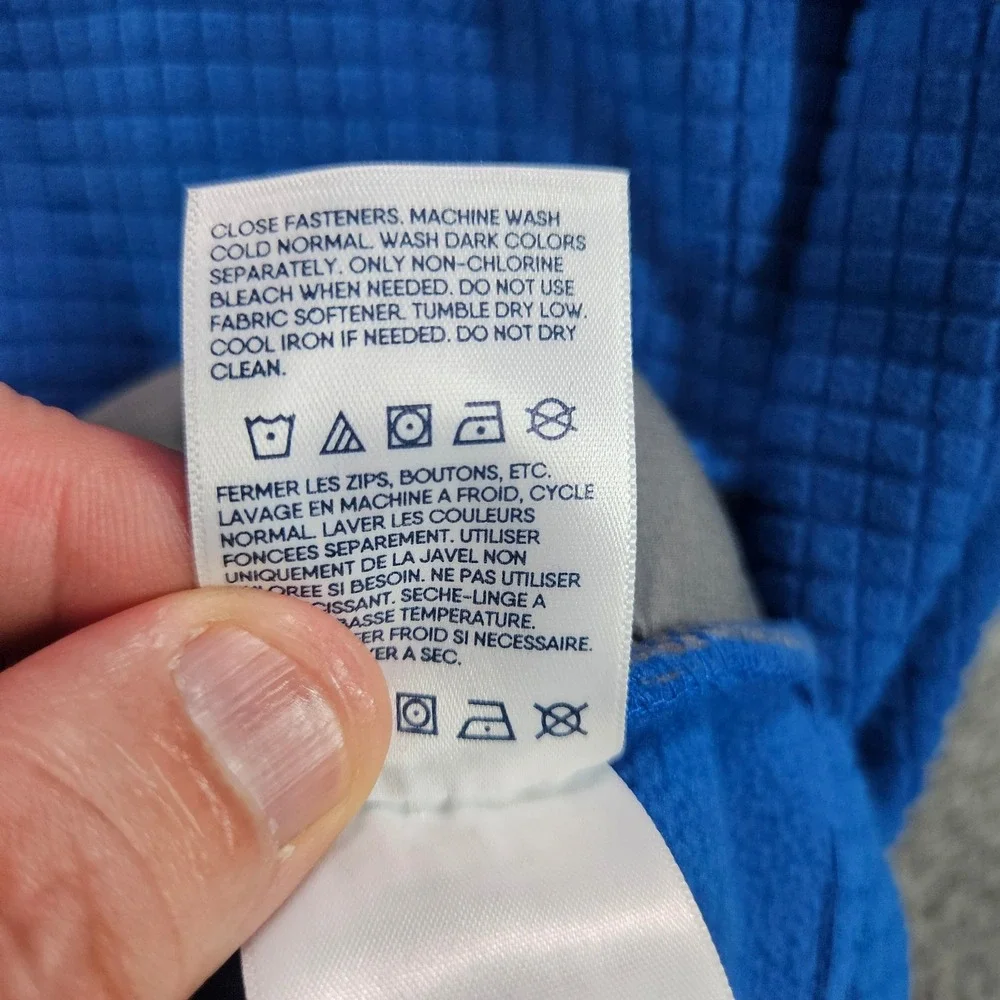 Lands End Mens Blue Grid Fleece Full Zip Jacket Lime Green Trim Large 42-44